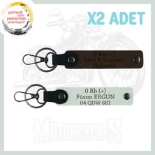 Koyu Kahve-Beyaz, Motor Tutkunlarına, Isim Plaka ve 0 Rh + Kan Grubu Yazılı Kişisel 2'li Anahtarlık