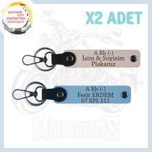 Pudra-Gök Mavi, Motorcu Tarzına, Isim Plaka ve A Rh (-) Kan Grubu Yazılı Hediyelik 2'li Anahtarlık