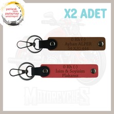 Nar Çiçeği-Açık Kahve, Biker Stiline, Isim Plaka ve 0 Rh (-) Kan Grubu Yazılı Motor 2'li Anahtarlık