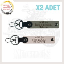 Kül Gri-Pudra, Motosiklet Maceracılarına, Isim Plaka ve A Rh (-) Kan Grubu Yazılı, 2'li Anahtarlık