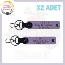 Mor Menekşe, Motor Tutkununa Armağan Isim Plaka ve 0 + Kan Grubu Yazılı Özel Üretim 2'li Anahtarlık