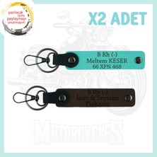 Koyu Kahve-Turkuaz, Motor Sevene Özel, Isim Plaka ve B Rh (-) Kan Grubu Yazılı 2'li Set Anahtarlık