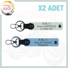 Gök Mavi-Beyaz, Sürücüler Için, Isim Plaka ve B Rh (-) Kan Grubu Yazılı Özel 2'li Anahtarlık Set