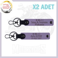 Mor Menekşe, Motor Tutkununa Armağan Isim Plaka ve B - Kan Grubu Yazılı Özel Üretim 2'li Anahtarlık