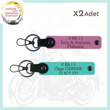 Pembe-Turkuaz, Motor Aşıkları Için Özel, Isim Plaka ve 0 Rh (-) Kan Grubu Acil Durum 2'li Anahtarlık