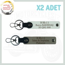 Kül Gri-Beyaz, Özel Isim Plaka ve B Rh (-) Kan Grubu Yazılı, Anlamlı Hediye, 2'li Anahtarlık Takım