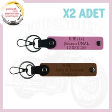 Açık Kahve-Pembe, Motosiklet Aşıkları Için, Isim Plaka ve B Rh (+) Kan Grubu Yazılı 2'li Anahtarlık