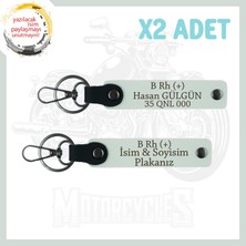 Beyaz, Biker Stiline Uygun, Isim Plaka ve B + Kan Grubu Yazılı, Acil Durum Deri 2'li Anahtarlık Seti