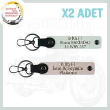 Pudra-Beyaz, Motor Tutkunlarına, Isim Plaka ve B Rh (-) Yazılı Özel Üretim Deri 2'li Anahtarlık Set