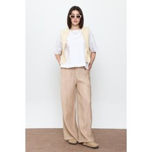 Bej Fitilli Beli Lastikli Palazzo Pantolon