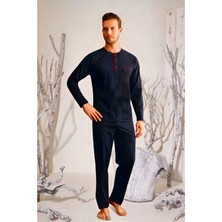 9111 Uzun Kollu Battal Erkek Pijama Takımı Lacivert