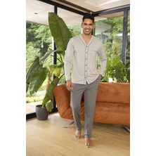 Erkek Önden Düğmeli Uzun Kol Pamuk Pijama Takım 9267