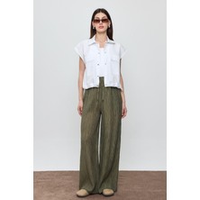 Haki Fitilli Beli Lastikli Palazzo Pantolon