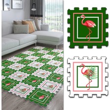 Dijital  Yeşil Filamingo Desenli Mutfak-Oturma Odası-Salon Halısı/Yapboz Halı/Puzzle Halı/ Japon Halı