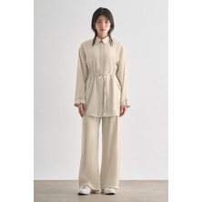 Mizalle Bej Rengi Rahat Kesim Geniş Paçalı Modal Pantolon