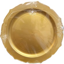 Omeyva Davet Parti Sunum Doğum Günü Altın Renkli Sert Plastik Mika Tabak - 22  cm . - 6 Adetlik Paket