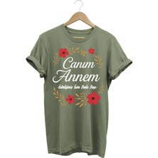 Anneler Günü Hediyesi Haki Özel Tasarım Kişiselleştirilebilir %100 Pamuk Kadın T-Shirt