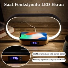 Kablosuz Şarjlı LED Işıklı Masa Lambası Alüminyum Alaşım Masif Ahşap