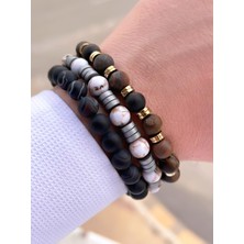 Nursaat 3 Lü Özel Tasarım Unisex Doğal Taş Bileklik Çakra, Turkuaz, Yeşim, Akik ve Sitrin Taşları 03