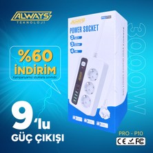 Always Teknoloji  Akım Korumalı 4 Usb'li ve 3 Type-C Li 3'lü Grup Priz 2 M Uzatma Kablosu Beyaz