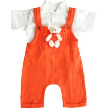 Kız Erkek Bebek ve Çocuk Ayıcıklı Kısa Müslin Salopet