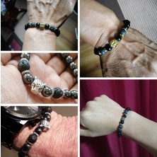 FuhaoshopC 19CM Tarzı Tip 32 Klasik Doğal Siyah Oniks Boncuk Bileklik Erkek Moda Volkanik Lava Boncuklu Aslan Başlı Bilezik Kadın Erkek Takı Hediye (Yurt Dışından)