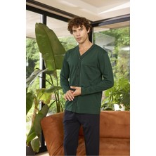 Erkek Önden Düğmeli Uzun Kol Pamuk Pijama Takım 9267
