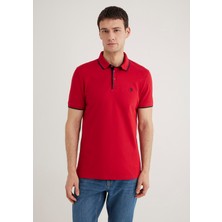 Mavi Yaka Detaylı Kırmızı Polo Tişört 062373-28441