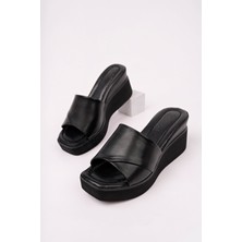 Bulutmod BA04265 Siyah S Kadın Katlı Parça Günlük Abiye Dolgu 7 cm Topuk  Terlik - 40
