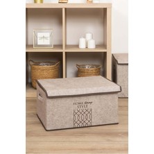 Keçe Kapaklı Maxi Saklama Kutusu Bej, 47 x 37 x 24  cm , 42 Litre