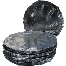 Omeyva Davet Parti Sunum Doğum Günü Siyah Renkli Sert Plastik Mika Tabak - 22  cm . -6 Adetlik 5 Paket
