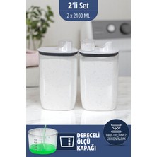 Silikon Kapaklı Ölçekli Toz Sıvı Tablet Deterjan Saklama Kabı Kutusu 2100 ml 2 Adet