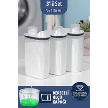 Silikon Kapaklı Ölçekli Toz Sıvı Tablet Deterjan Saklama Kabı Kutusu 2100 ml 3 Adet