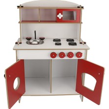 Toysilla Montessori Ahşap Küçük Çocuk Oyun Mutfağı - Kırmızı - T1003