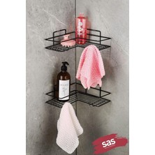 Store Haus Yapışkanlı Ömür Boyu Paslanmaz Banyo Köşeliği Rafı Banyo Düzenleyici Şampuanlık Raf Siyah