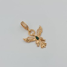 Anka Kuşu Figürlü Kolye Ucu – Rose Gold Xuping, Zirkon Taşlı, Yeşil Damla Taş Detaylı, 6 mm Halka (3,9 x 2,5 Cm)