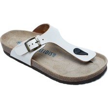 K8871DK Kifidis Soft Step Kadın Parmak Arası Deri Mantar Terlik 36-41 Kırık Beyaz Deri
