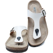 K8871DK Kifidis Soft Step Kadın Parmak Arası Deri Mantar Terlik 36-41 Kırık Beyaz Deri