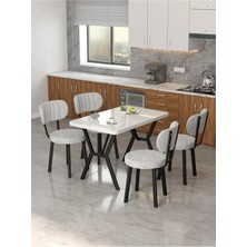 Azra 70 x 110 cm  Beyaz Mutfak Masası, Mutfak Masası Takımı, Yemek Masası, 4 Açık Gri Sandalye