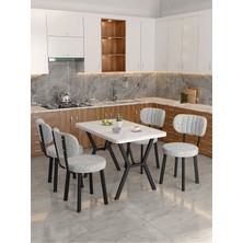 Azra 70 x 110 cm  Beyaz Mutfak Masası, Mutfak Masası Takımı, Yemek Masası, 4 Açık Gri Sandalye