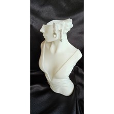 Damla Model Zirkon Taşlı Çelik Küpe Gümüş Rengi