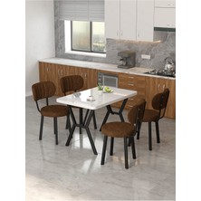 Azra 70 x 110 cm  Beyaz Mutfak Masası, Mutfak Masası Takımı, Yemek Masası, 4 Kahverengi Sandalye