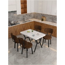 Azra 70 x 110 cm  Beyaz Mutfak Masası, Mutfak Masası Takımı, Yemek Masası, 4 Kahverengi Sandalye