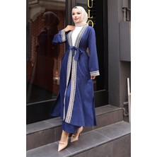 Etnik Desenli Kimono Takım Indigo 19251