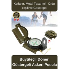 Svein Premium Metal Taşınabilir Katlanır Tel Kılavuzlu Büyüteçli Göstergeli Ordu Yeşili Kamp Askeri Pusula