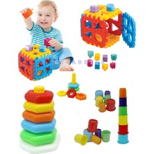 Eğitici Bultak Küp + Eğitici Sevimli Kule + Eğitici Altıgen Halkalar Eğitici Zeka Geliştirici Set