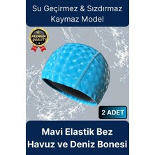 Premium Su Geçirmez Sızdırmaz Kaymaz Kaliteli Yüzücü Şapka Elastik Bez 2'li Deniz Havuz Yüzme Bonesi