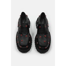 Love Siyah Hakiki Deri Kalın Tabanlı Kadın Loafer