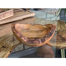 F&S WoodArt 24 x 9 cm Zeytin Ağacı  Kütük Kase Tek Parça El Yapımı Rustik Doğal Kenar