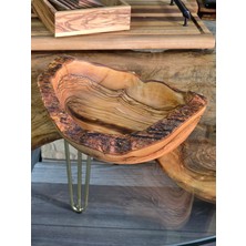 F&S WoodArt 24 x 9 cm Zeytin Ağacı  Kütük Kase Tek Parça El Yapımı Rustik Doğal Kenar